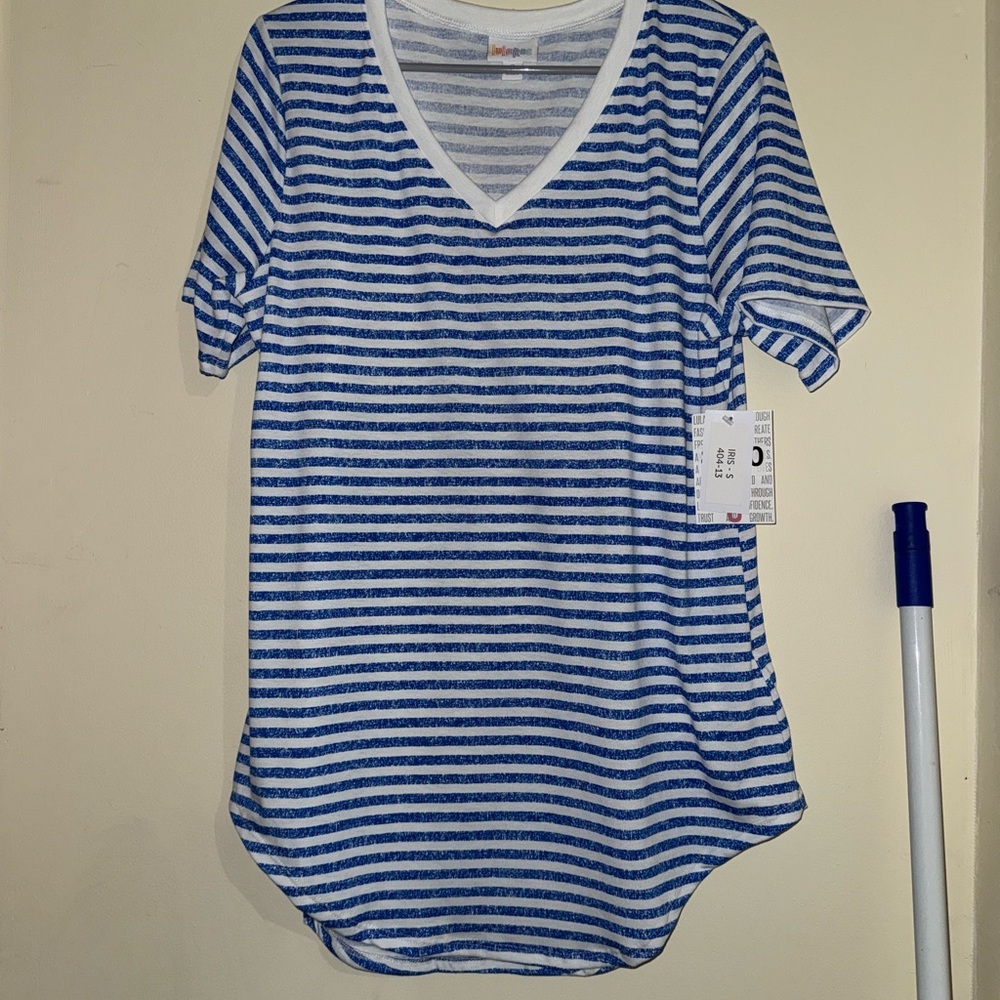 LuLaRoe Blue and White Striped Blouse